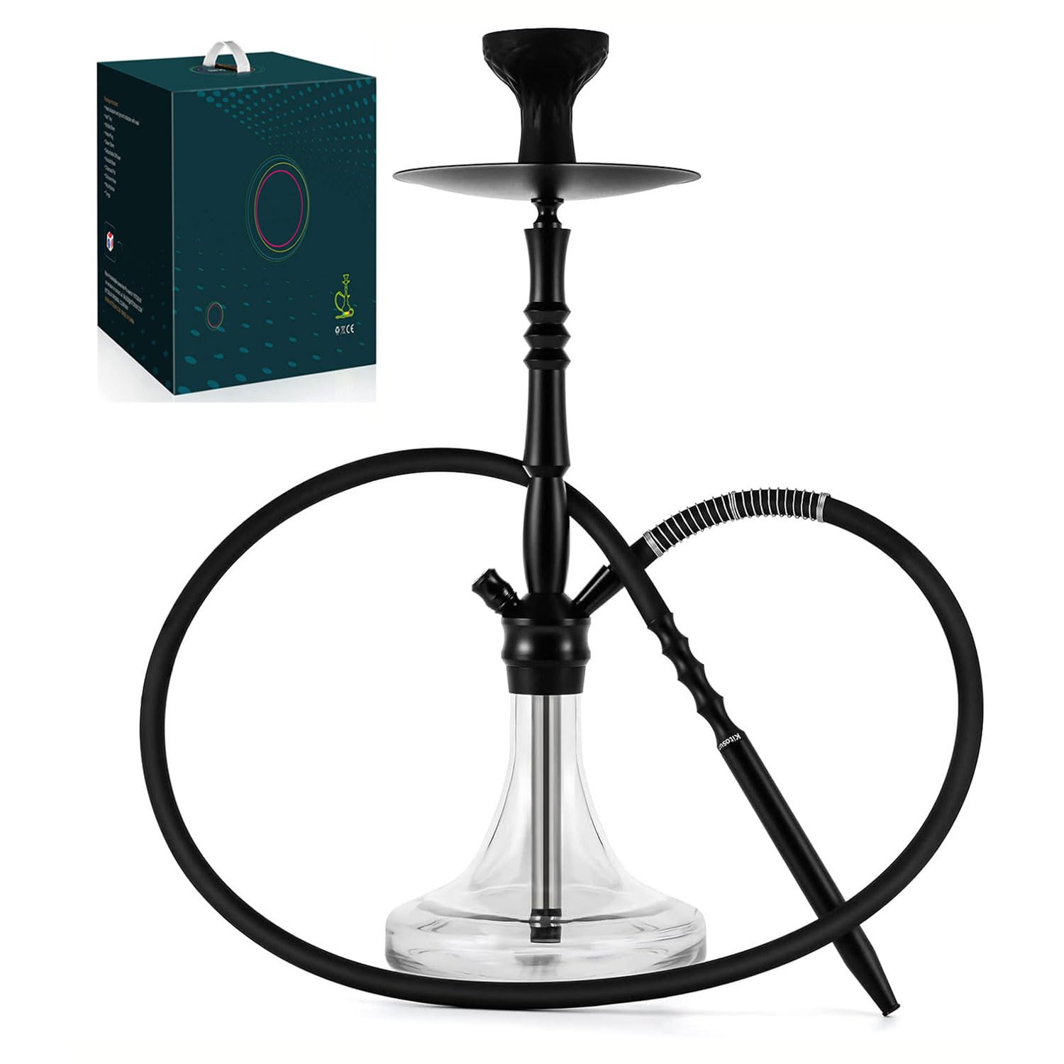 Glass Complete Hookah Set with Everything - Stainless Steel Hookah Down Stem with Diffuser Washable Silicone Hose Rubber