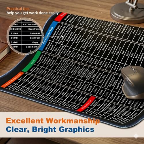 Image of EliteWiz Shortcut Key Extended Mouse Pad 800x300mm | 3mm Thick, Non-Slip Rubber Base, Stitched Edges, Water Resistant, Keyboard Shortcut Design
