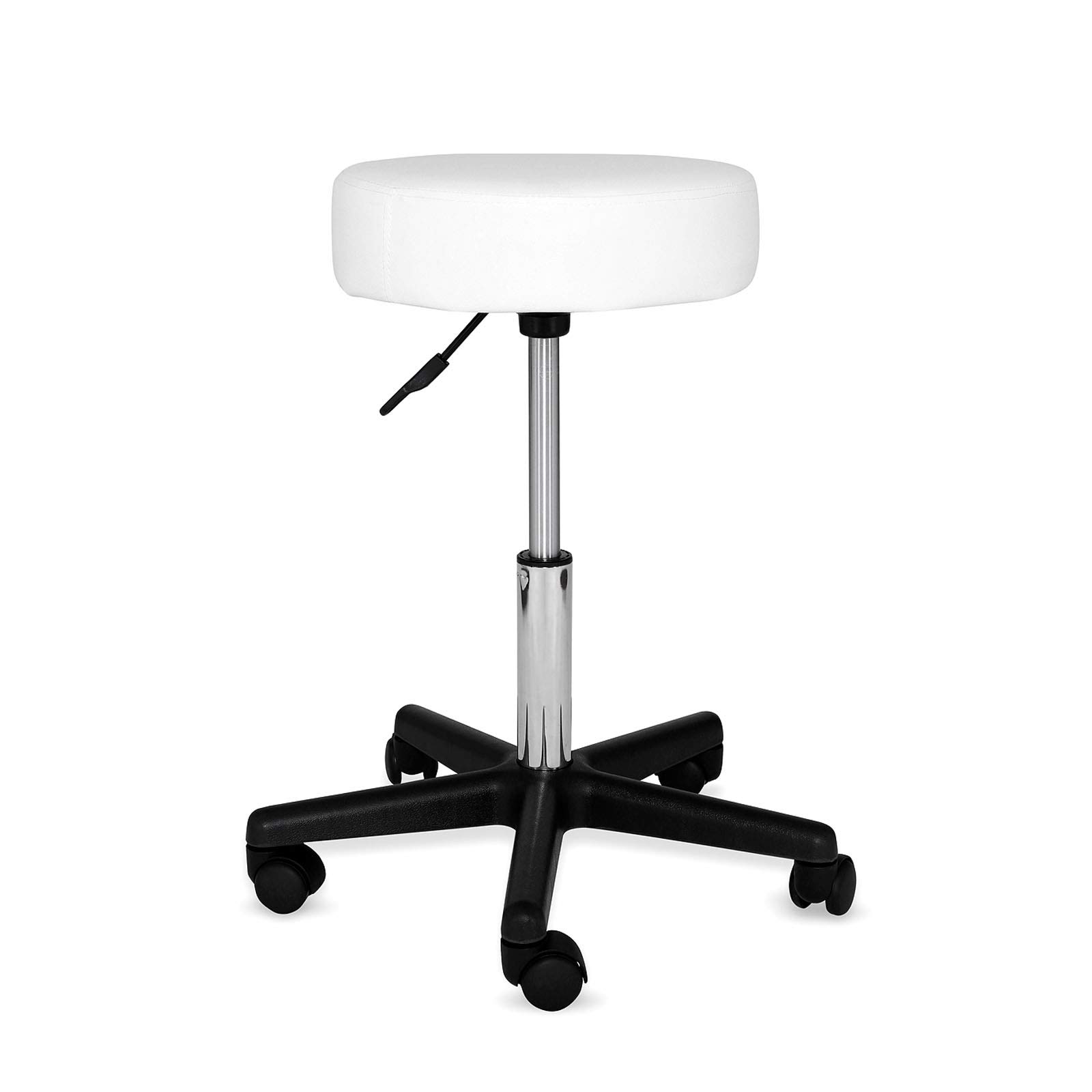 dibea Swivel Stool Imitation Leather Roller Stool Office Stool Height Adjustable with Wheels White