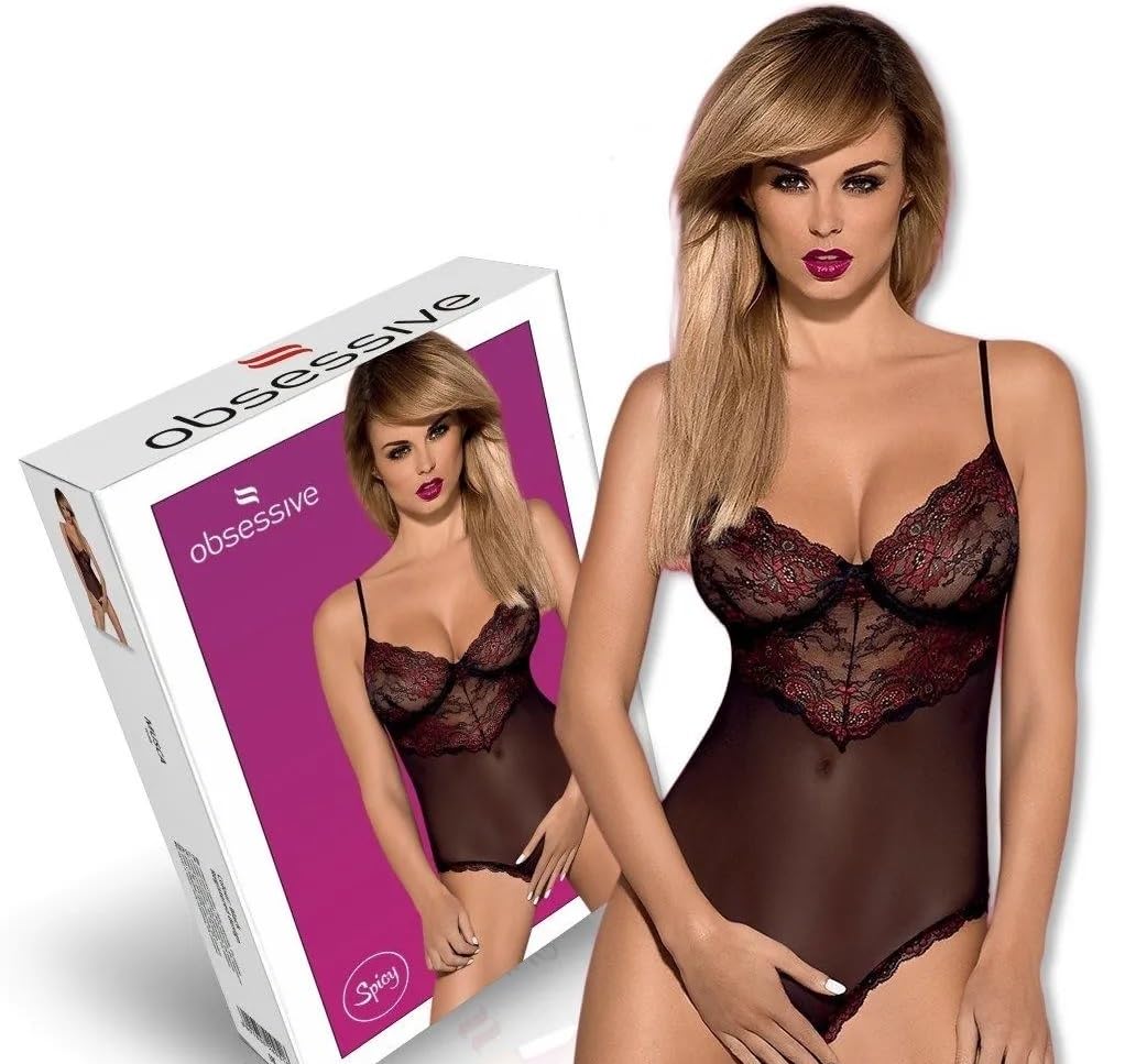Obsessive zarter figurbetonender Ouvert-Body mit schicker Spitze und Satin-Schnürung in toller Geschenkbox