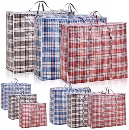 BARGAIN FACTORY Large Laundry Bag – Zip and reinforced handles – Durable Storage Bag - Heavy Duty Portable Checkered Laundry Bag, College Dorm, Apartment, Laundromat, Students (Pack of 3, 60 x 60)
