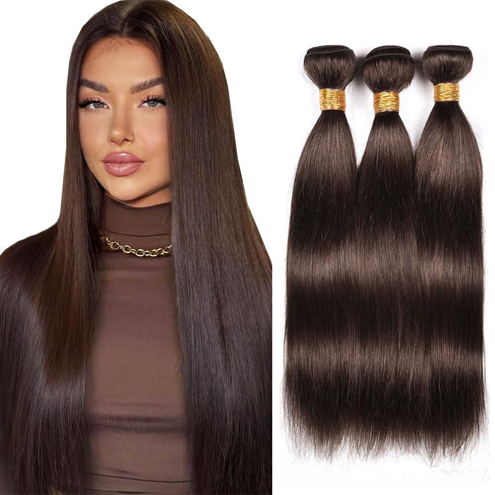 AiPliantfis 26 28 30 Inch #4 Chocolate Brown Bundles Human Hair Double Weft Straight Weave 3 Bundles Total 300g Unprocessed Glueless Virgin Human Hair Extension