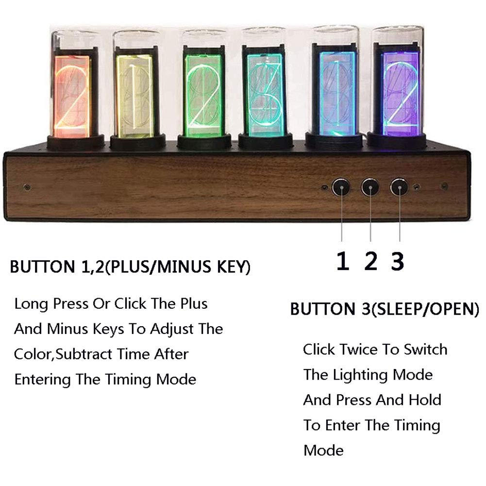 Cadeaux personnalisés, Horloge Tube Nixie, Horloge Tube numérique avec Design magnétique 10 000 Couleurs réglables, contrôle de l'horloge LED avec Panneau en Noyer Noir,