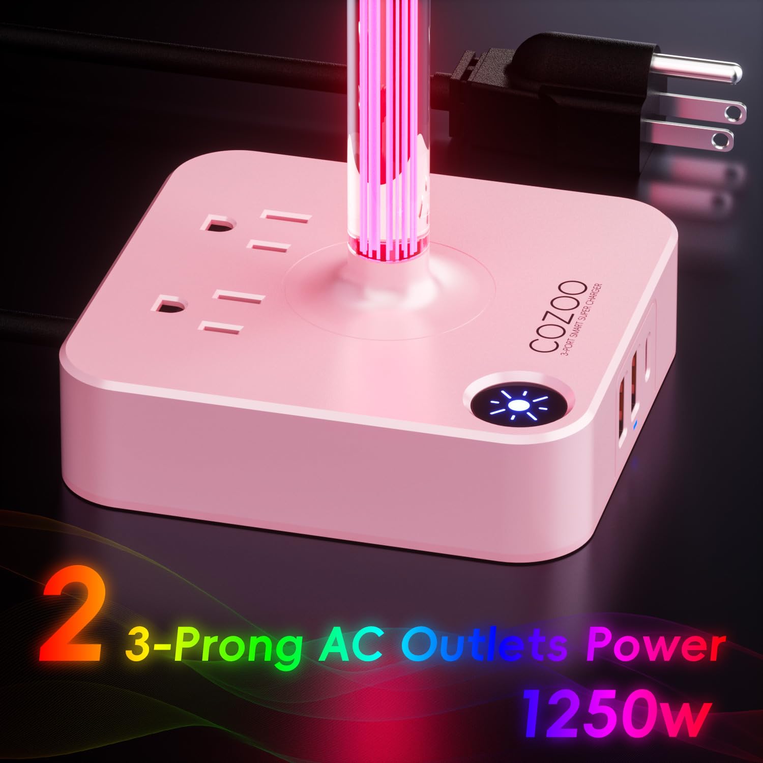 cozoo Regali per ragazze adolescenti carino rosa RGB cuffie stand e stazione di ricarica, 3 prese USB 2 AC – elegante supporto per cuffie da gioco, scrivania e sala giochi, regali di Natale per