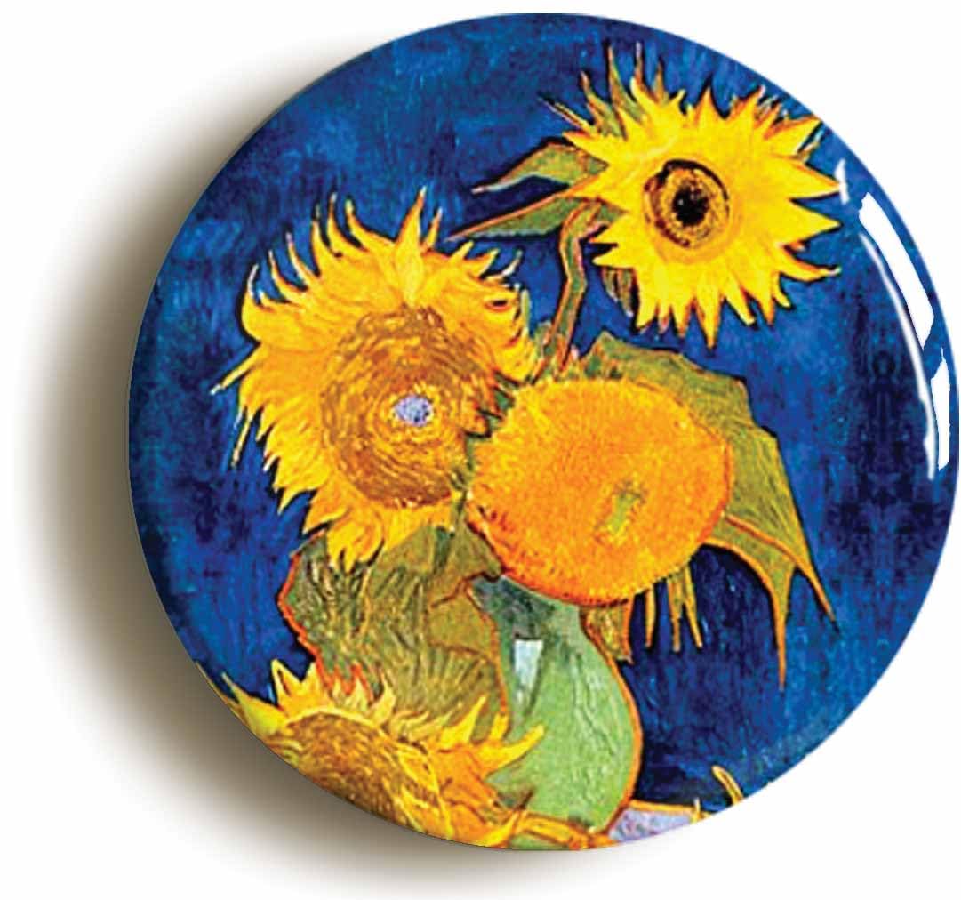 Ozorath Blue Vincent Van Gogh Sunflowers On Fridge Magnet (Circular 2Inch / 50Mm Diameter)