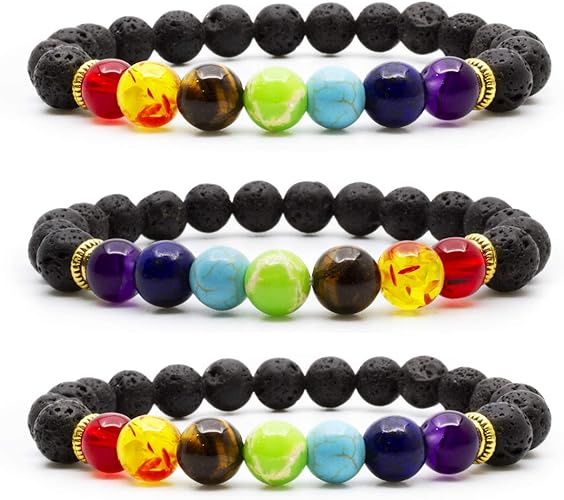 Luxfancy Pulseras de Planetas, Set de 3 Pulseras+ 1 de Regalo, 7 Chakras Piedras Naturales para Hombre o Mujer, Budha Brazalete Yoga.