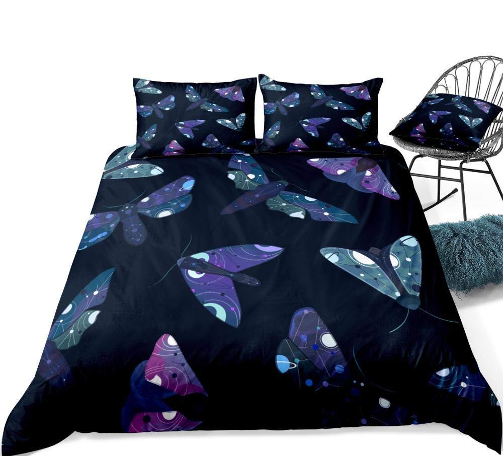 ronfnea Bedding Duvet Cover Set 3D Print Moth Purple Blue 1 Comforter Quilt Cover & 2 Pillow Shams Ultra Soft Microfiber Premium for Kid Boy Girl Women Men