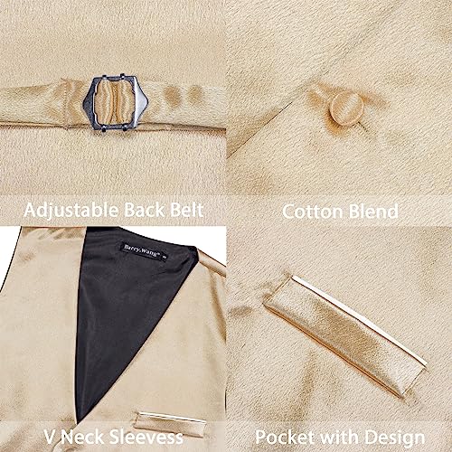 Image of Barry.Wang Mens Suit Vest Bow Tie Set 4PCS Formal V-neck Slim Fit Casual Solid Color Waistcoat Wedding Party Tuxedo