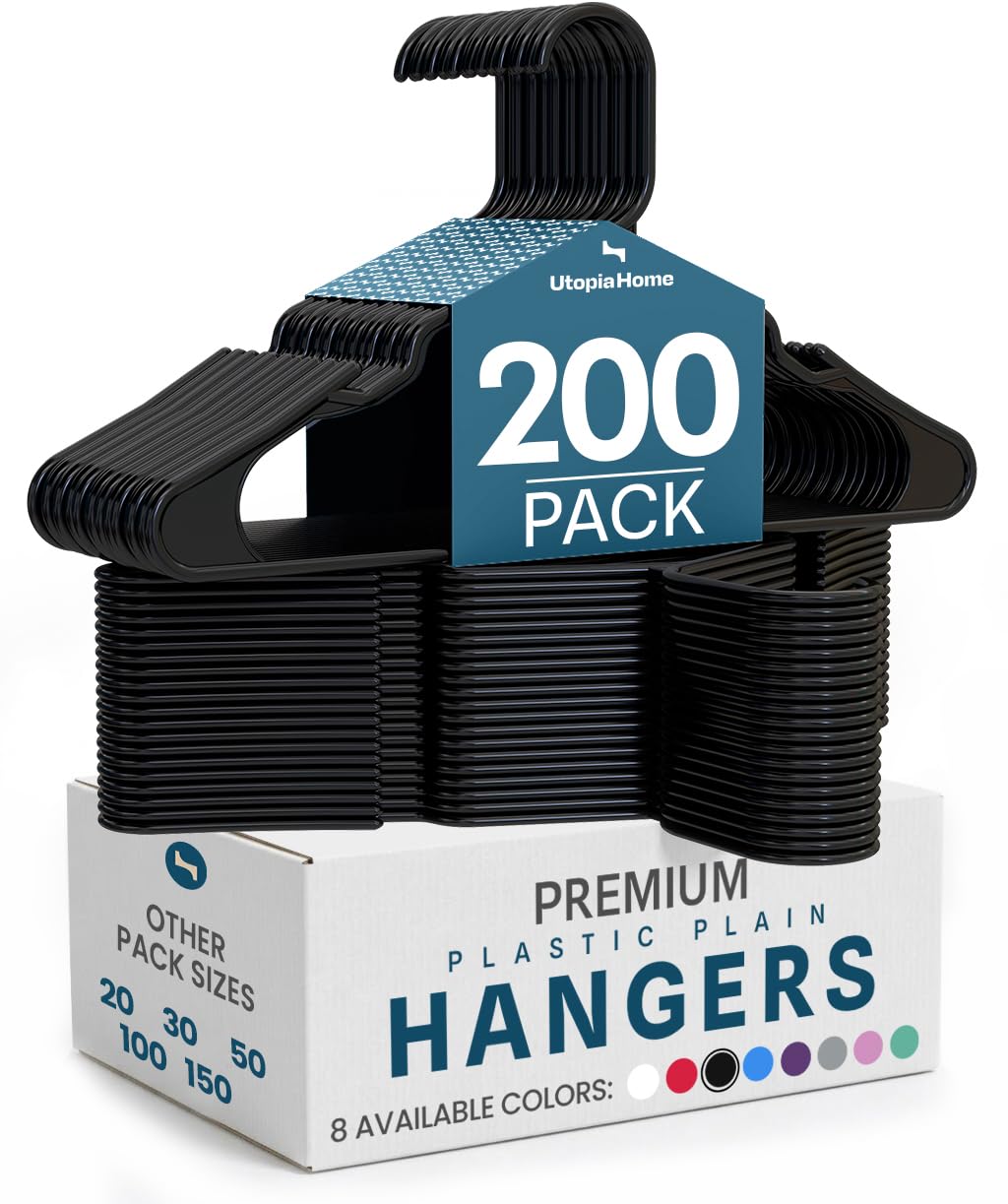 Utopia Home Plastic Hangers 200 Pack – Space Saving Clothes Hanger Black