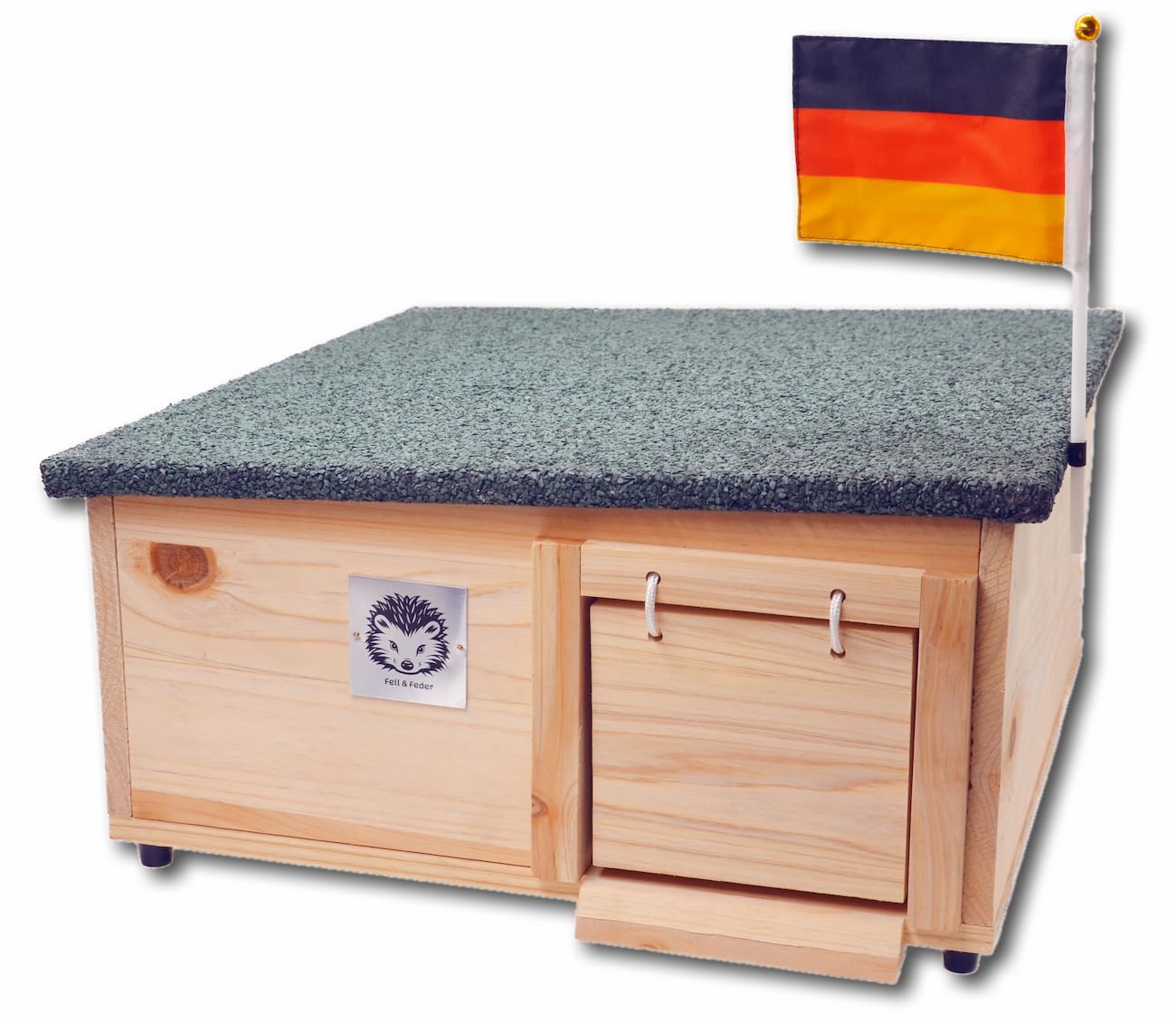 Igelhaus mit Rattenklappe 12 mm Massivholz wetterfest Igelhütte mit Schutz-Labyrinth Bitumendach isoliert für Garten Winter
