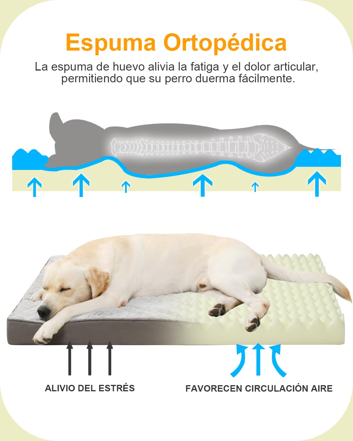 KSIIA Ortopédica Cama para Perros Grande y Medianos, 90x57cm Colchón Perro de Doble Cara, Colchoneta Perro Lavable, Cojín Mascota Desenfundable Impermeable, Dog Bed Gris