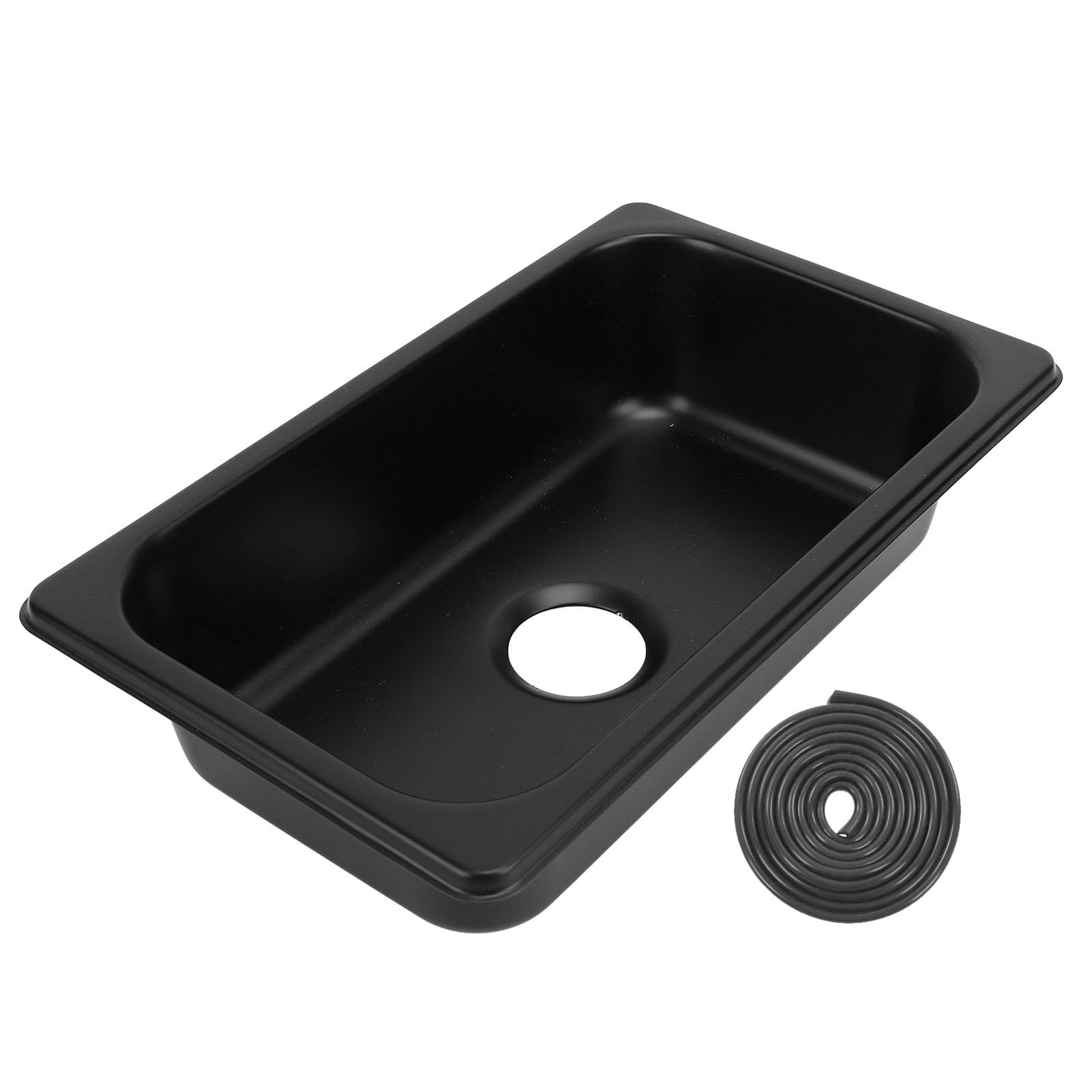 Square RV Kitchen Sink, 304 Stainless Sink Hand Wash Basin Rectangular Outdoor Bar Single Bowl Sinks with 40mm/1.6in Sewer Outlet for Boat Caravan Yachts (Spray Black GR‑1465B)