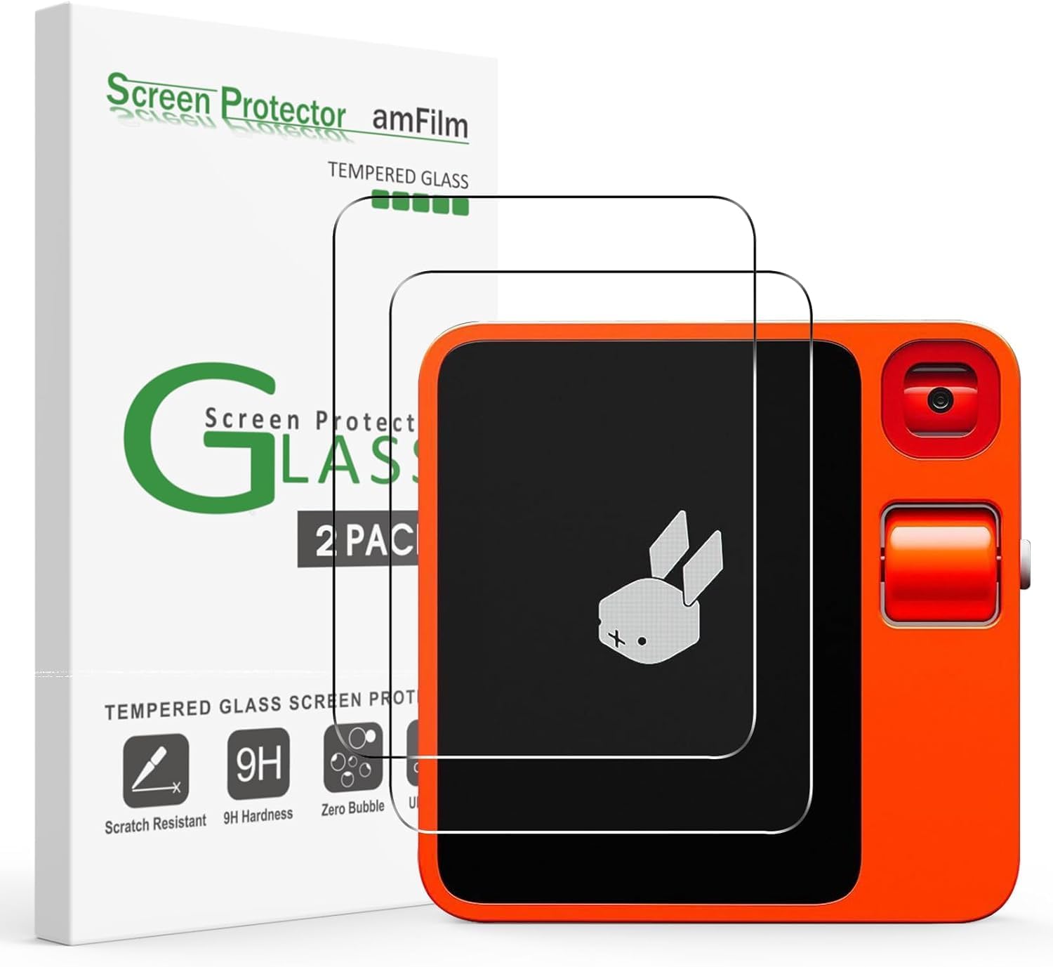 amFilm 2 Pack Screen Protector for Rabbit R1 AI Device 2024, Tempered Glass, 2.88 inch Full Coverage, Transparent Ultra HD, Anti-Scratch, Anti-Fingerprint