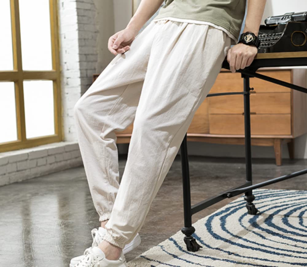 Pantaloni Uomo Harem In Lino Larghi, Comodi, Stile Etnico, Vita