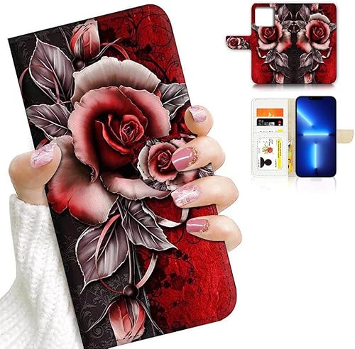 Miniatura 5 de AJOURTEK Funda para iPhone 13 Pro diseño artístico estilo cartera diseño de flores protección de cuerpo completo AD003 24878 rojo gótico rosa i13pro