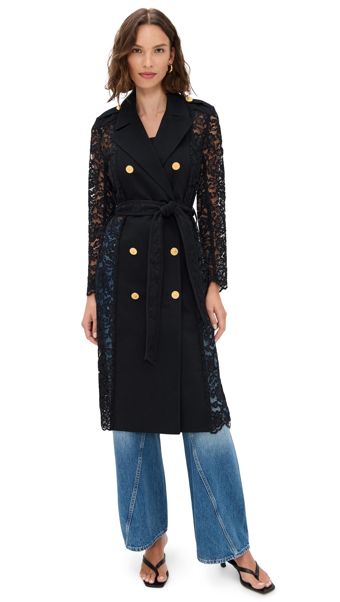 LAGENCE Womens Amata Lace Trench Coat