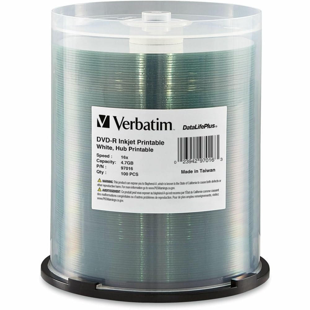 Verbatim DVD-R, Inkjet Printable, 4.7GB, 16x,100/PK, White-image-40