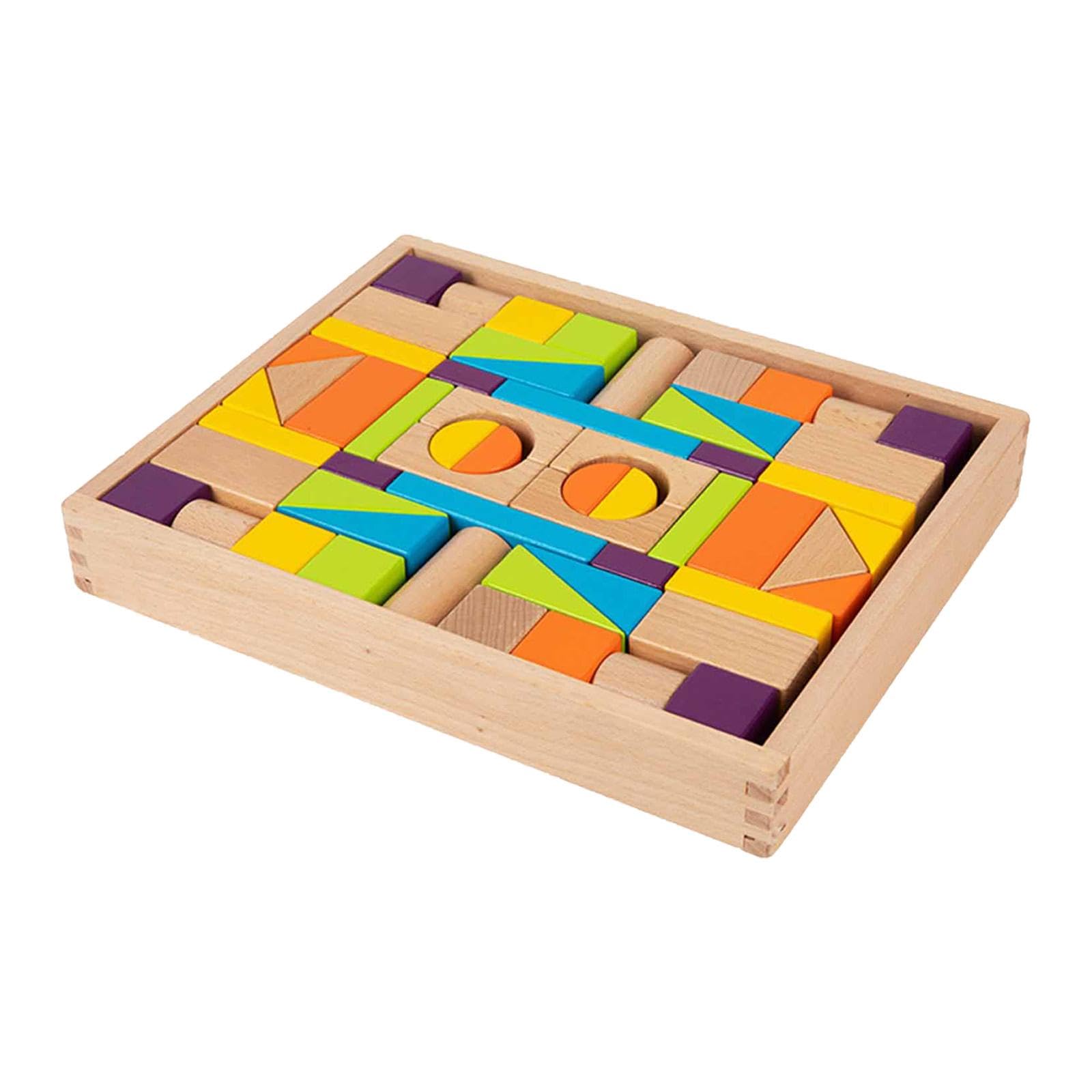 Blocchi di Costruzione Set Blocchi in Legno Giocattolo Sensoriale Educativo Sviluppo Abilità Motoria Adatto per Gioco Genitore Bambino, Colorato