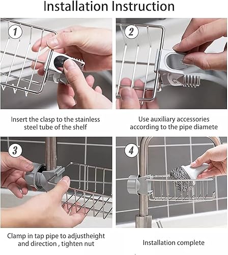 Miniatura 6 de Estante para grifo de acero inoxidable, tipo colgante, adecuado para fregadero de cocina, estante de almacenamiento para fregadero de baño, se puede