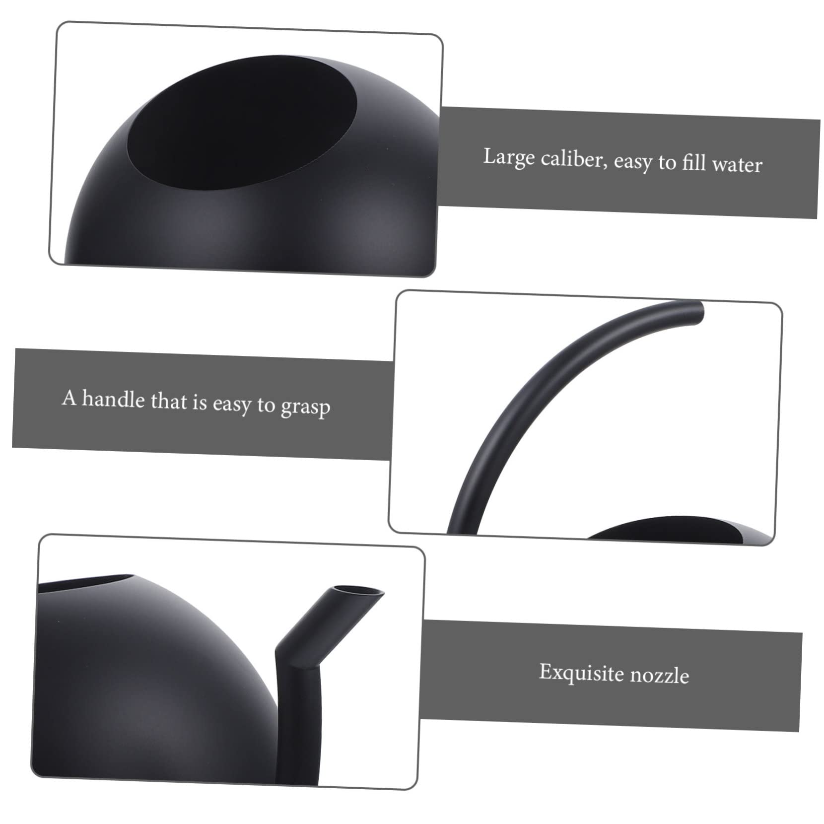 Happyyami Gießkanne 1l mit Langem Ausguss Schwarze aus Edelstahl Tropffrei Ergonomischer Griff für Zimmerpflanzen und Garten Zuhause