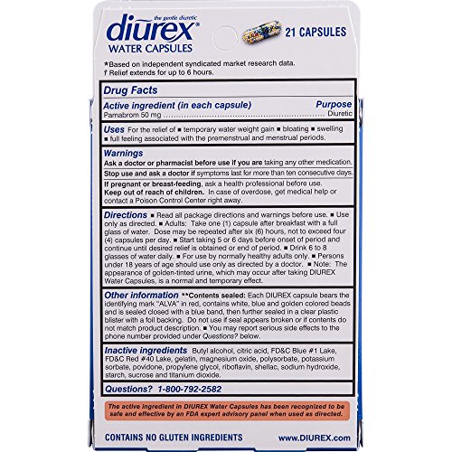 Diurex—Extended Relief Water Capsules—21 Capsules—LongLasting Relief of Water Weight Gain