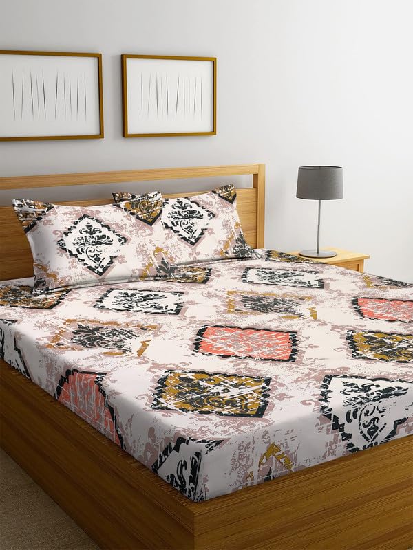 SVOYDECOR Premium Cotton Flat Double Bedsheets with 2 King Size Pillow Covers | Double Bed Breathable | Wrinklefree | Ultrasoft 220 tc Supersoft Floral | 90×90 Inches, Black White