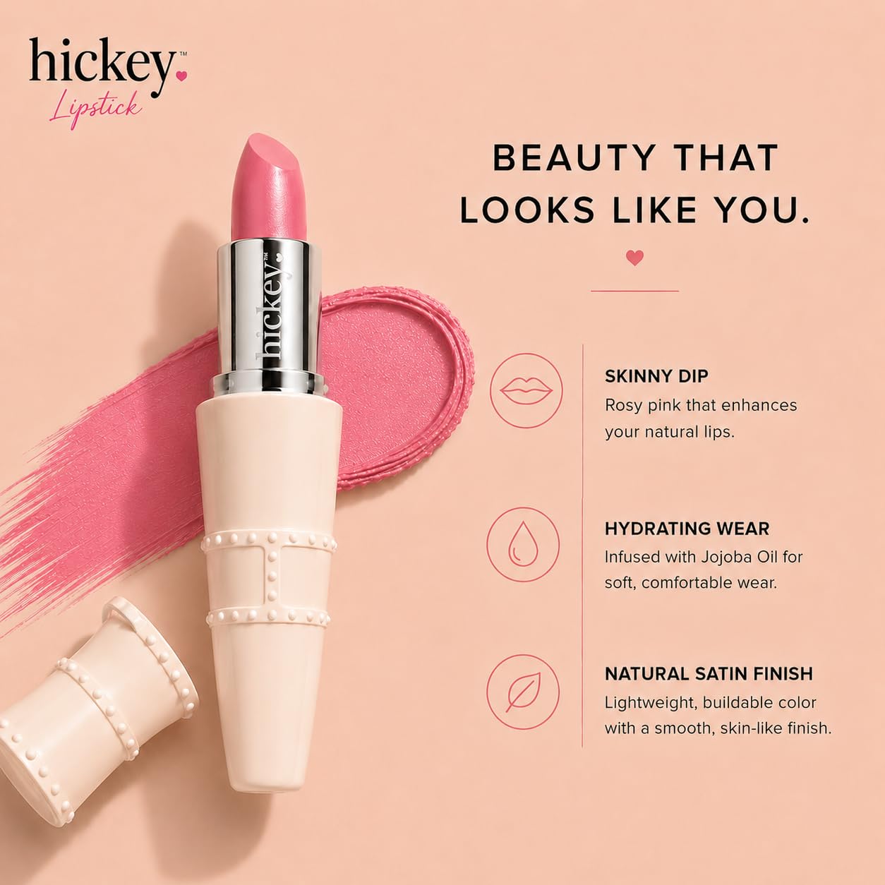 Hickey Lipstick Lot de 2 : rouge à lèvres rose clair et corail sans gluten, hydratant et durable, rouge à lèvres végétalien pour femmes avec caden rose clair et corail 1 O