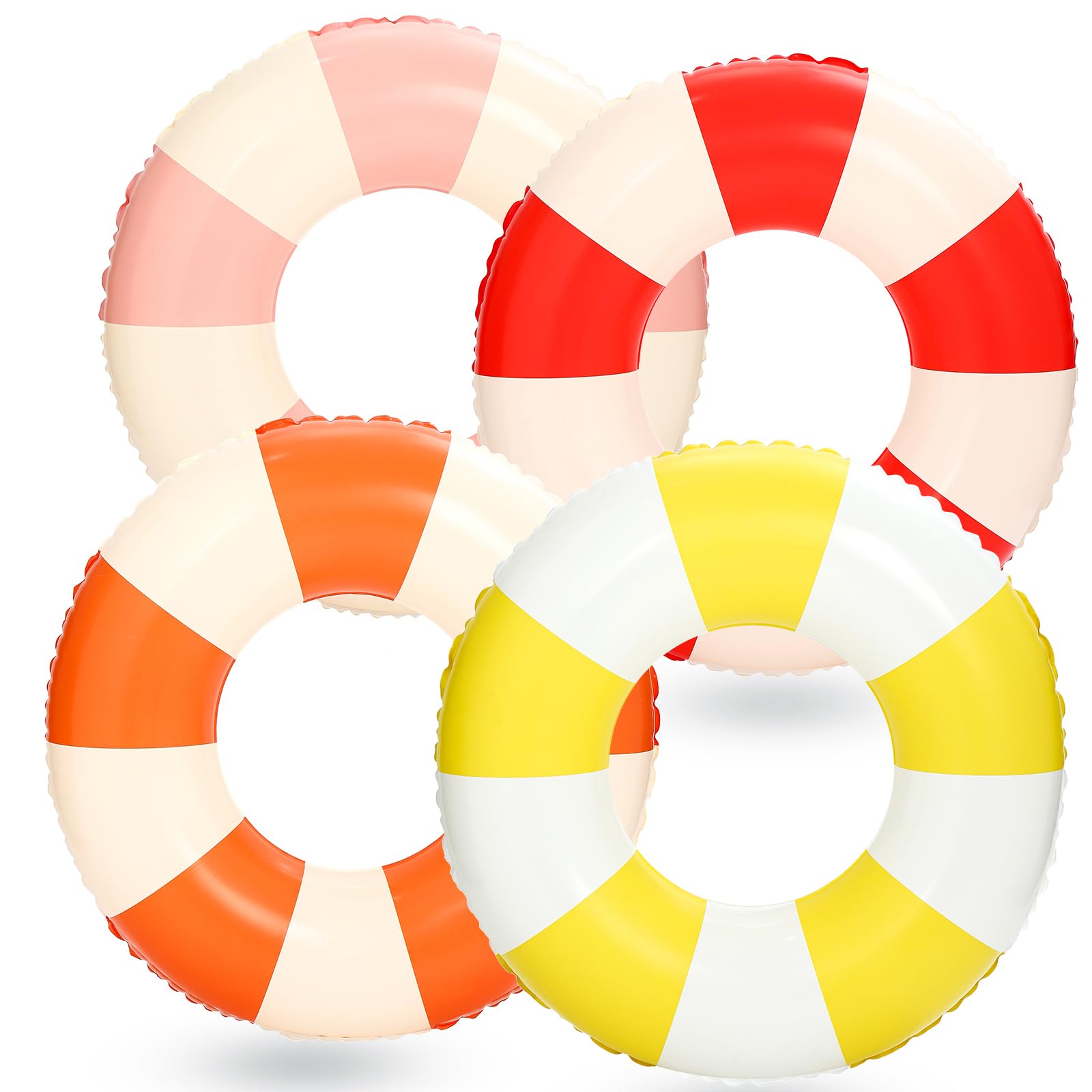 4Pcs Large Inflatable Pool Float for Adults 36 Inch Classic Striped Swim Rings Swimming Pool Tubes for Teens Summer Beach Themed Party (Pink Red)