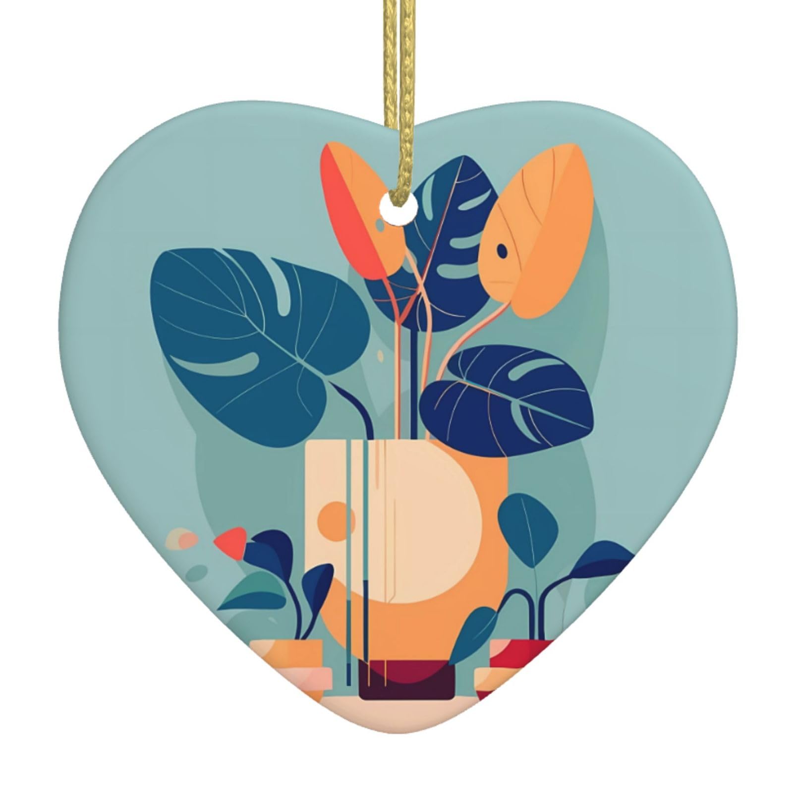 Blue Orange Turtleback Bamboo Ceramic Christmas Heart Pendant with Silk Thread, Christmas Tree Home Decoration