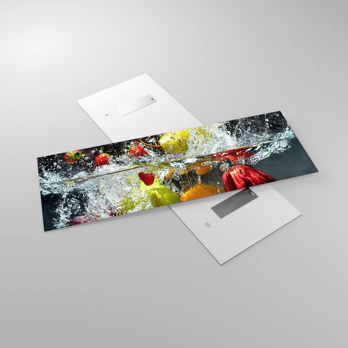 Tableau Art Mural En Verre Trempé - Motif Fruit En éclaboussure D'eau Noir, Style Moderne, Fabrication UK