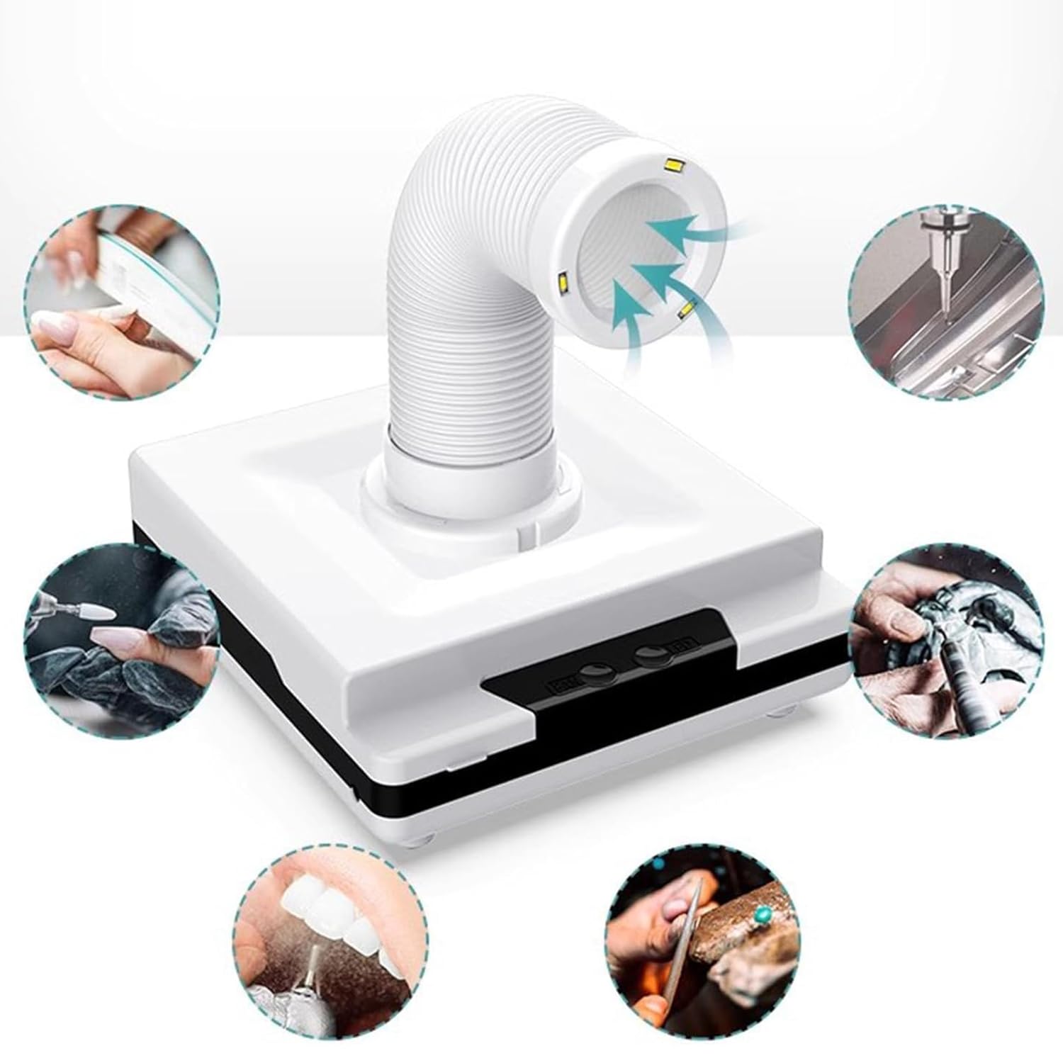 Aspiratore per Unghie Professionale da 60 W, Aspirapolvere da Tavolo, con Tubo di Aspirazione Retrattile, Luce LED, Filtri Riutilizzabili, per Salone di Bellezza