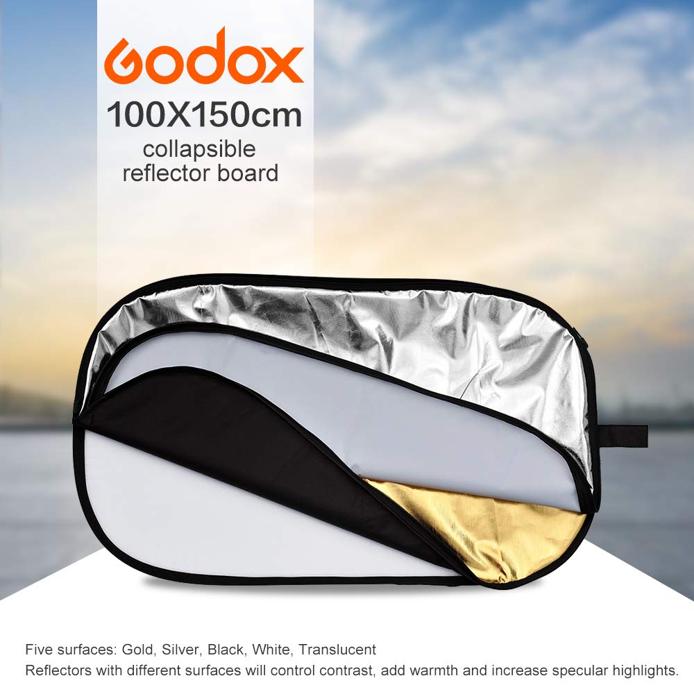 Godox 5 en 1 Ovale 100 x 150 cm Professionnel Pliable Multi-Disque réflecteur de lumière et translucides (RFT05-100x150)
