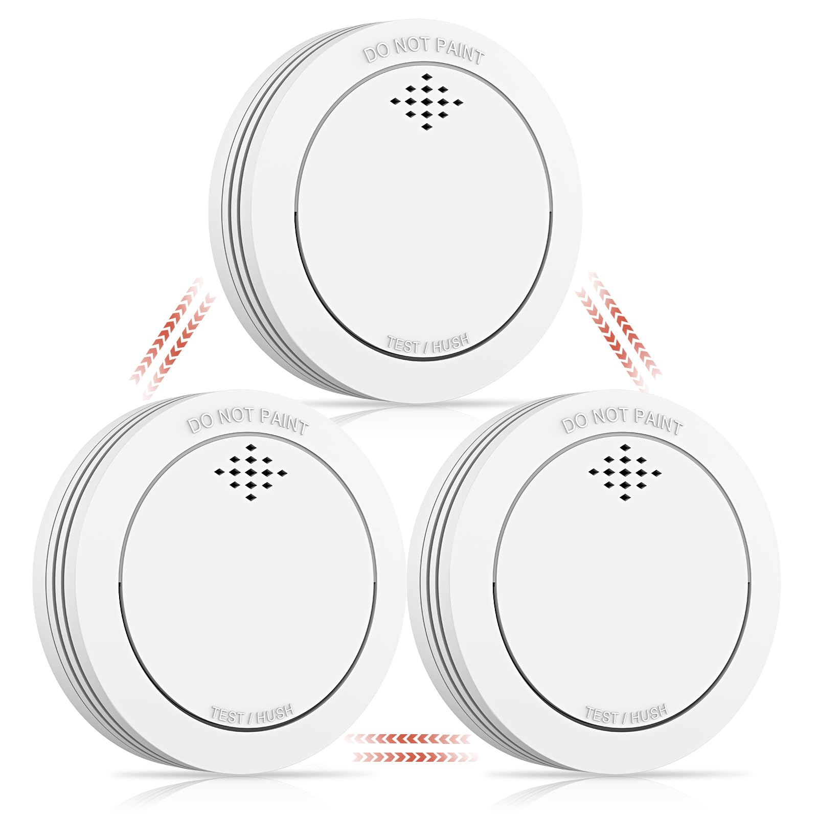 Détecteur de fumée avec Support magnétique, 10 Ans　Alarme Incendie connectée certifiée TÜVRheinland avec Batterie remplaçable, Alarme sonore de 85 DB, Fonction Silence pour la Maison - 3 pièces