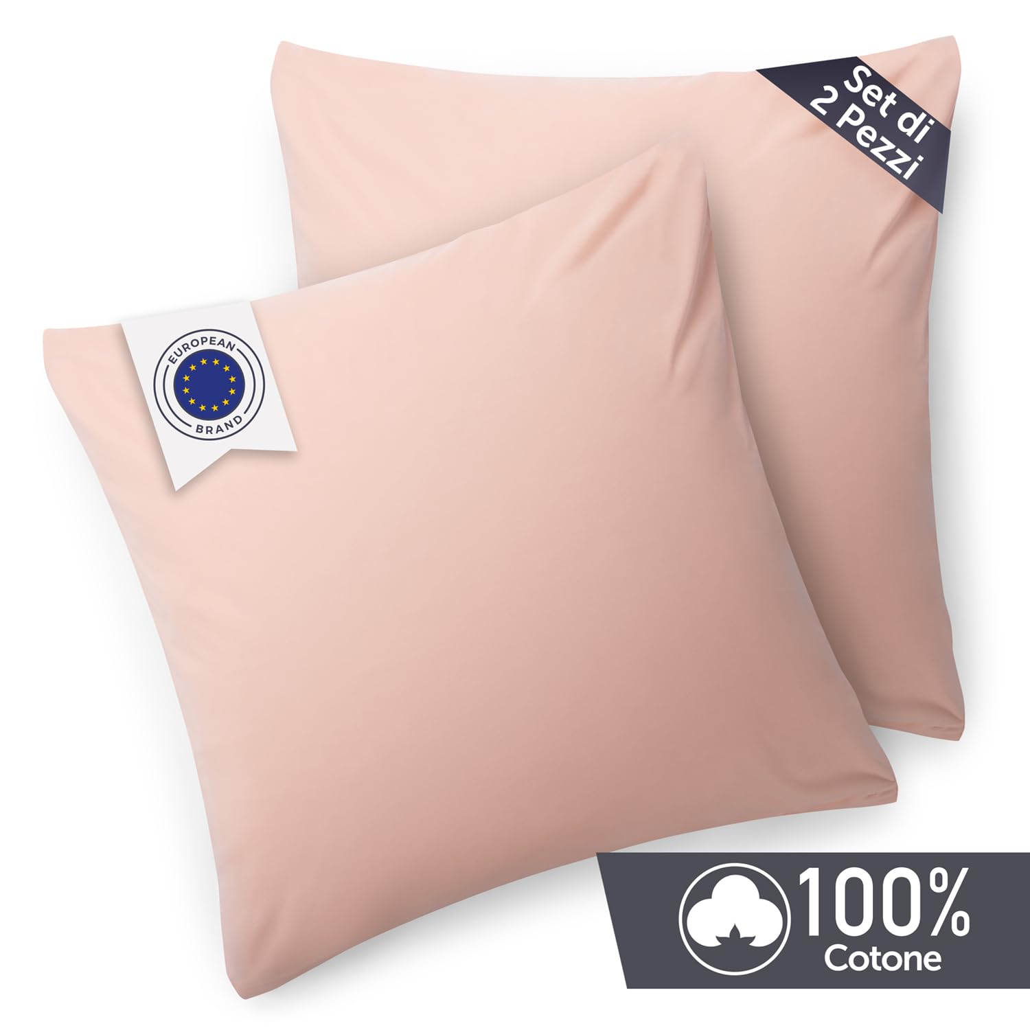 Blumtal Federe Cuscini Letto Matrimoniale Cotone - Federe Cuscini Divano 40 x 40-100% Cotone, Set di 2 Federe in Jersey con Cerniera, Federa Certificate Oeko-Tex, Cuscini per Divano - Rosa