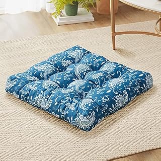 Meditation Floor Pillow Set of 2, Large Pillows Seating for Adults and Kids, Bohemian Cushion for Fireplace Yoga Living Room Sitting, Memory Foam Added, 22x22 Inch Indigo Elephant