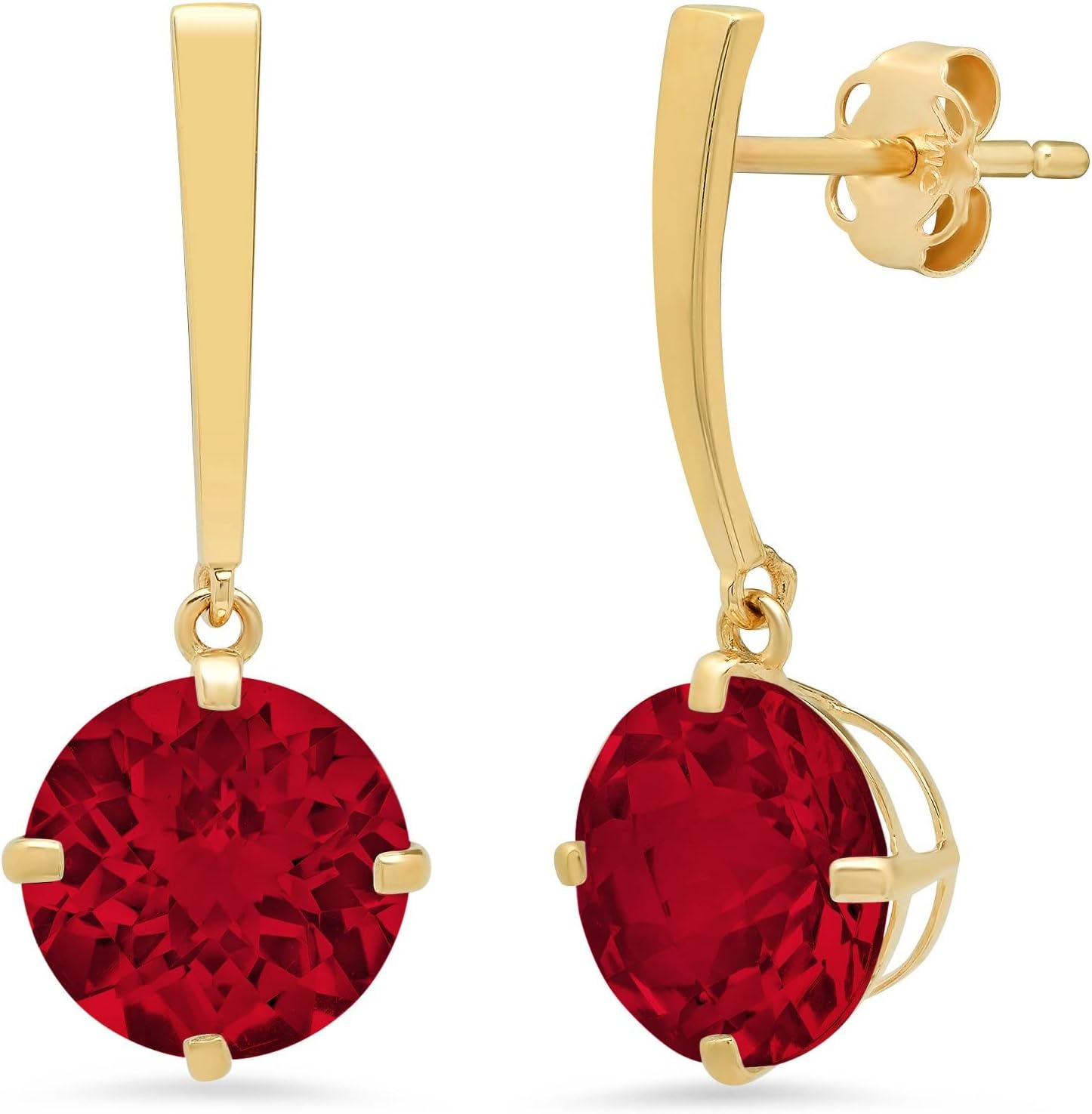 14k White or Yellow Gold Solitaire Gemstone Round Drop Dangle Earrings for Women 8mm Birthstone with Push Backs by MAX + STONE