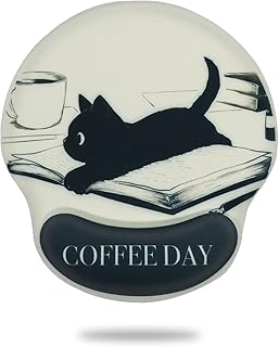 Cute Cat Mouse Pad with Wrist Rest Support, Black Gel Mouse Pads with Non Slip Rubber Base Memory Foam Mousepad, Ergonomic Mouse Wrist Rest Pad for Laptop Computer Home Office Working Pain Relief