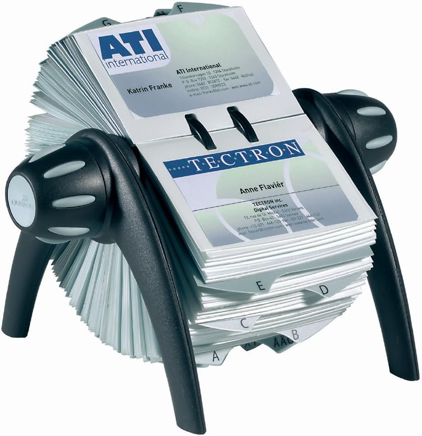 Durable Visifix Flip Rotary Business Card Holder - Includes 200 Pockets for Holding 400 Cards - Includes A-Z Index - Made from Plastic