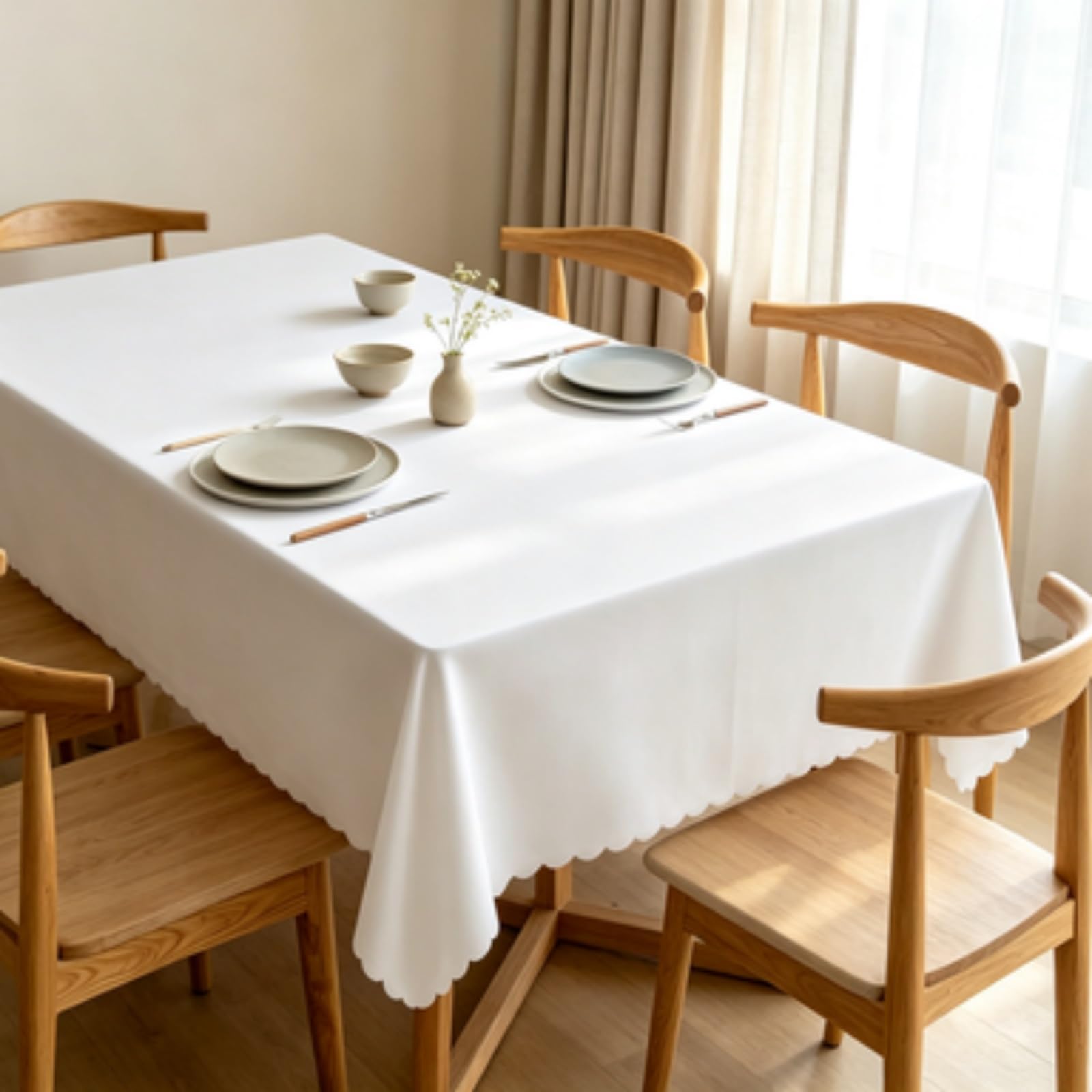 RCYONGQ Table Cover Wipe Clean Tablecloth Water Resistant, Wipeable Decorative Tablecloths Durable Scratch Resistant, Washable For Coffee Kitchen Small Tabletop Decoration(White,140x180cm)