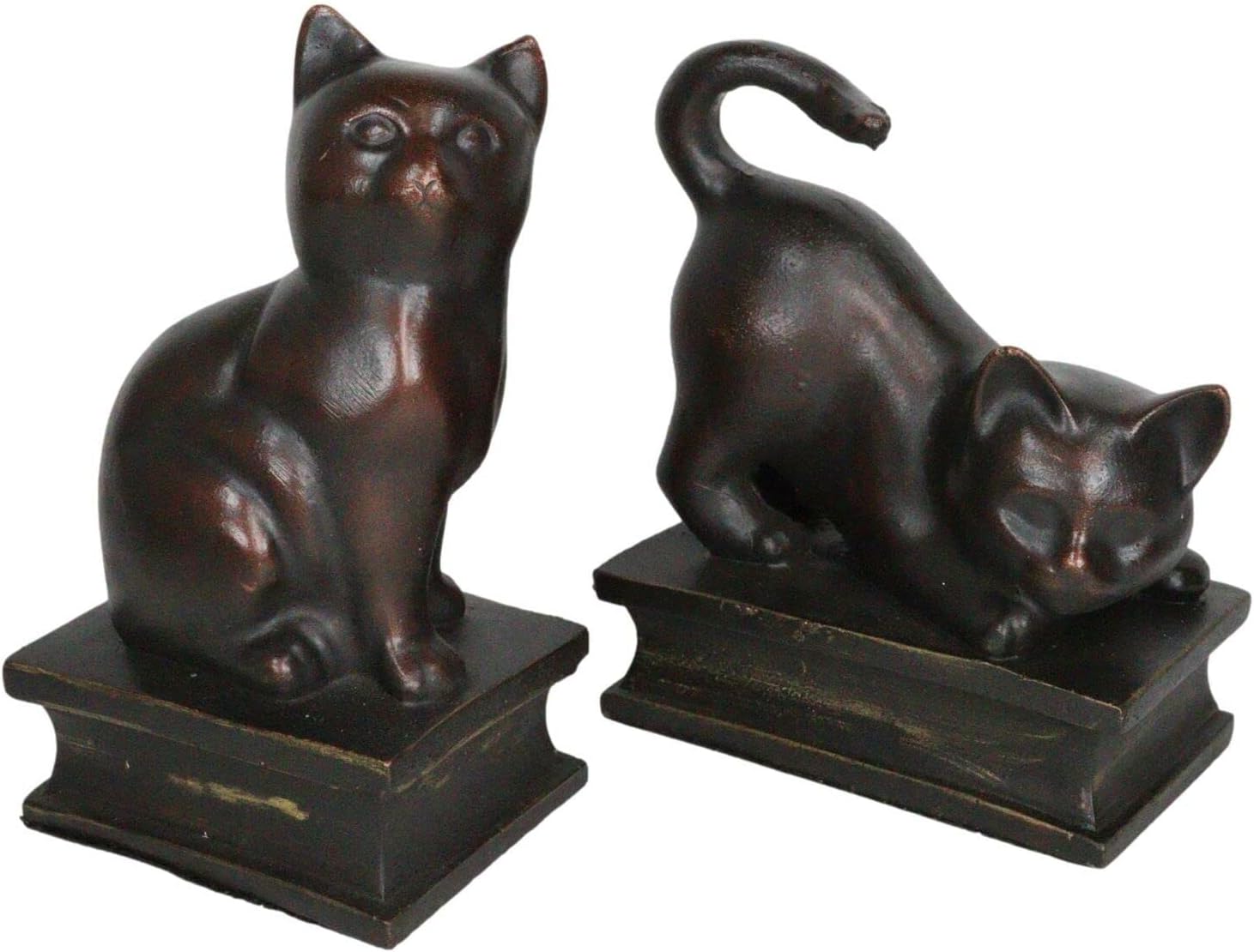 Ebros Gift Adorable Sitting and Crouching Feline Cat Kittens Resin Bookends in Faux Bronze Finish 7" Tall Abstract Cats Art Statue Figurine Set of 2