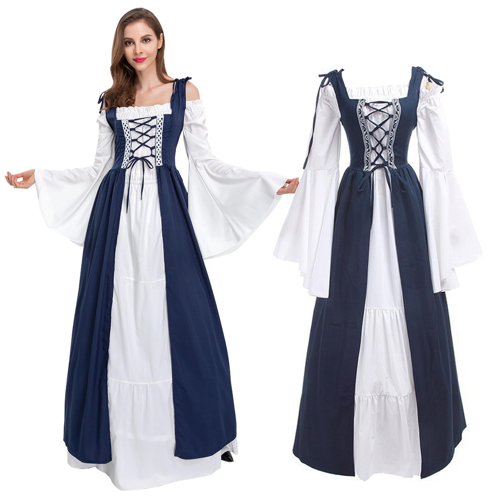 Women's Cosplay Dress, Halloween, Medieval Europe, European Style, Vintage, Elegant, Noble Dress, Western, Adult Costume, Cosplay Outfit, Halloween, Large Size, Performance Costume, Cultural navy X-Large