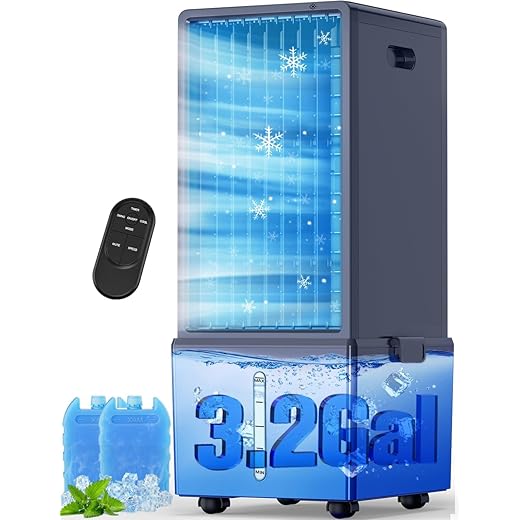 4-IN-1 Windowless Portable Air Conditioner w/ 4 Speeds & 4 Modes, 3.2-Gal Dual Tank for 24H Cooling, Waterless Alert System, 12H Timer, Remote &Touch, Swamp Cooler Air Conditioner for Bedrooms