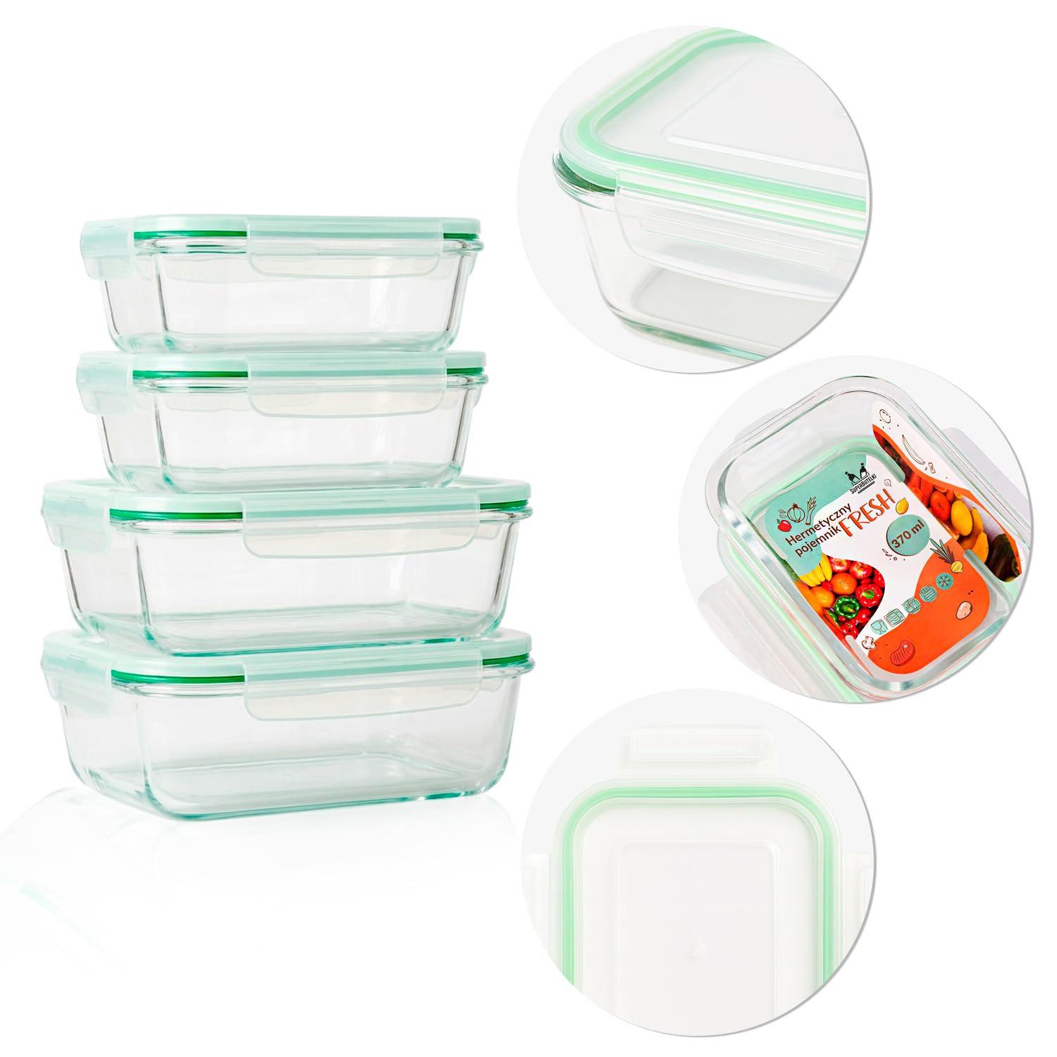 Set 12x Glasbehälter LUNCHBOX – Luftdicht, Auslaufsicher, Vorratsdosen für Lebensmittelaufbewahrung, Mikrowellen- & Spülmaschinengeeignet
