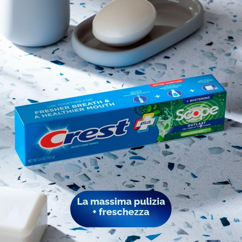 Crest Plus Scope Outlast Dentifricio sbiancante completo, menta, 14 ml, 3 conteggi