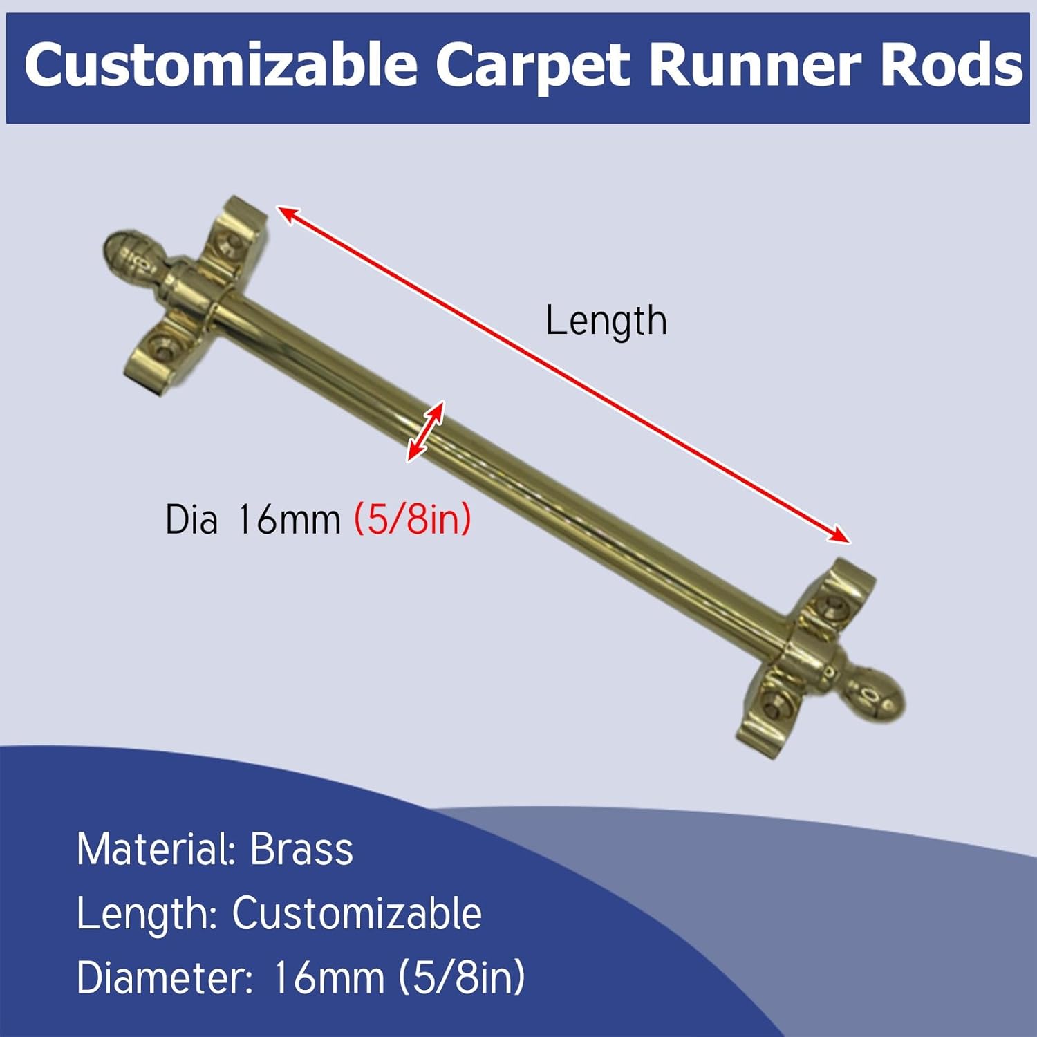3 5 9 13 15 17 Pcs Stair Carpet Rod for Homes/Hotels/Art Galleries, Solid Brass Staircase Rods for Carpet Runners, Customizable Rug Rods for Stairs(17pcs,70cm/28in)