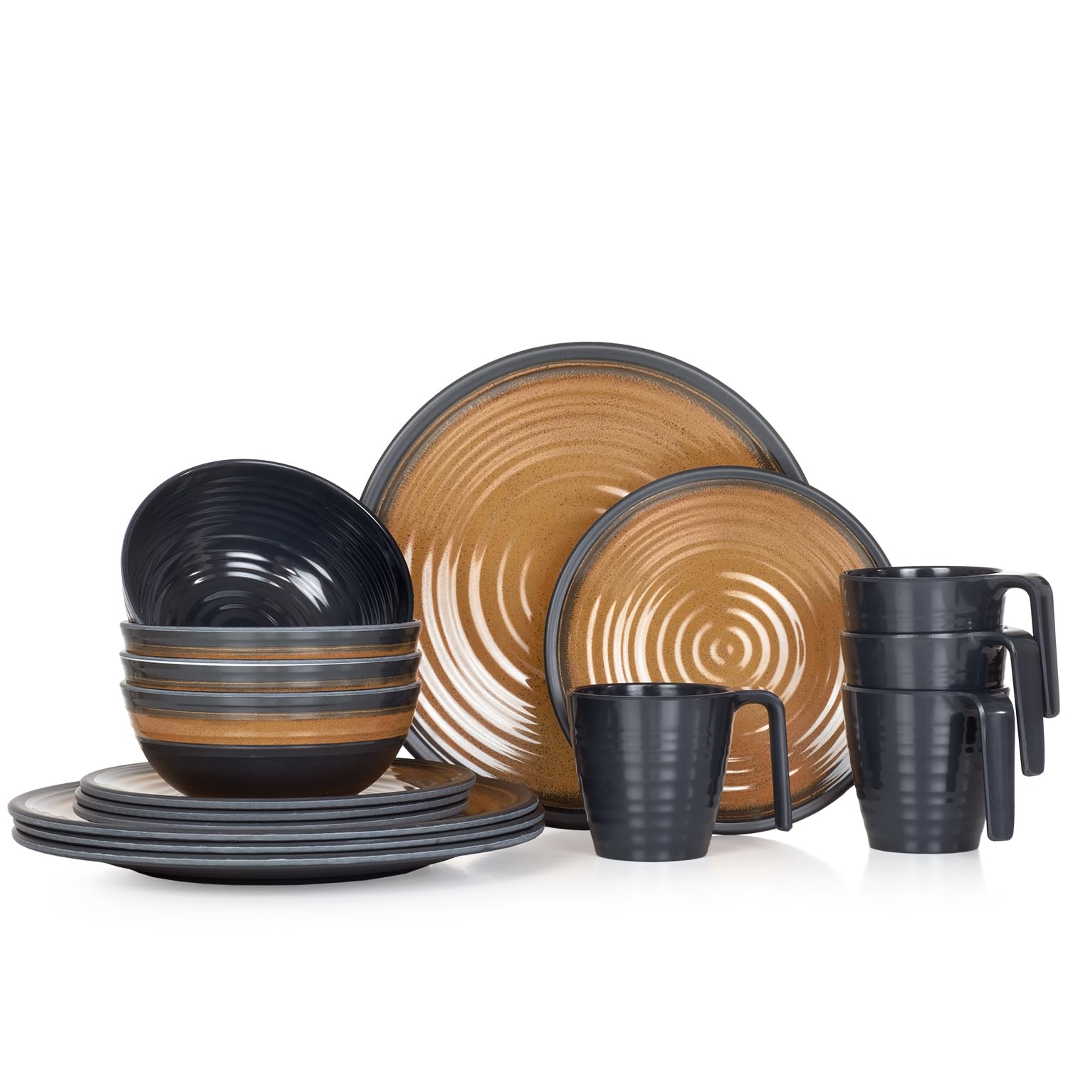 Juego de vajilla de melamina para camping, 4 personas, curry de piedra, 4 tazas de café de piedra, vajilla, pícnic, barbacoa