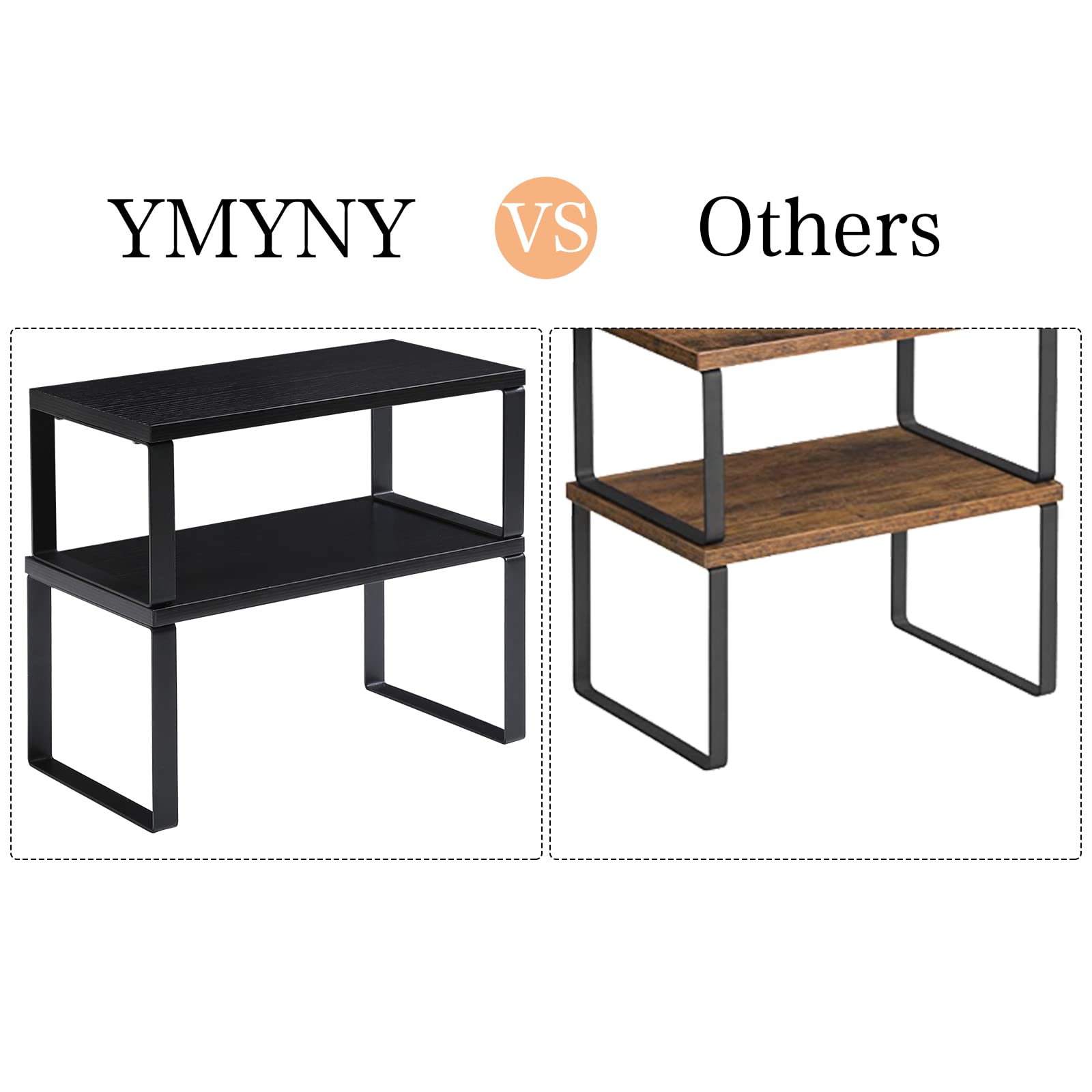 YMYNY UHSR002B Lot de 2 étagères extensibles pour comptoir de cuisine, empilables, étagères de rangement pour placard, évier, garde-manger, salle de bain, noir, métal
