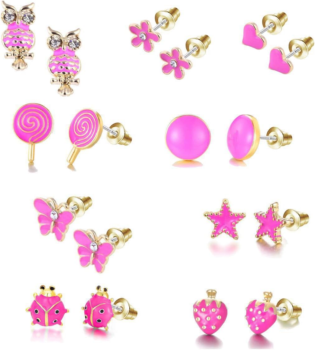 10 Pairs Hypoallergenic Sutd Earrings for Women and Teen Girls with Stainless Steel Post - Assorted Sytle and Vivid Color Earrings Set