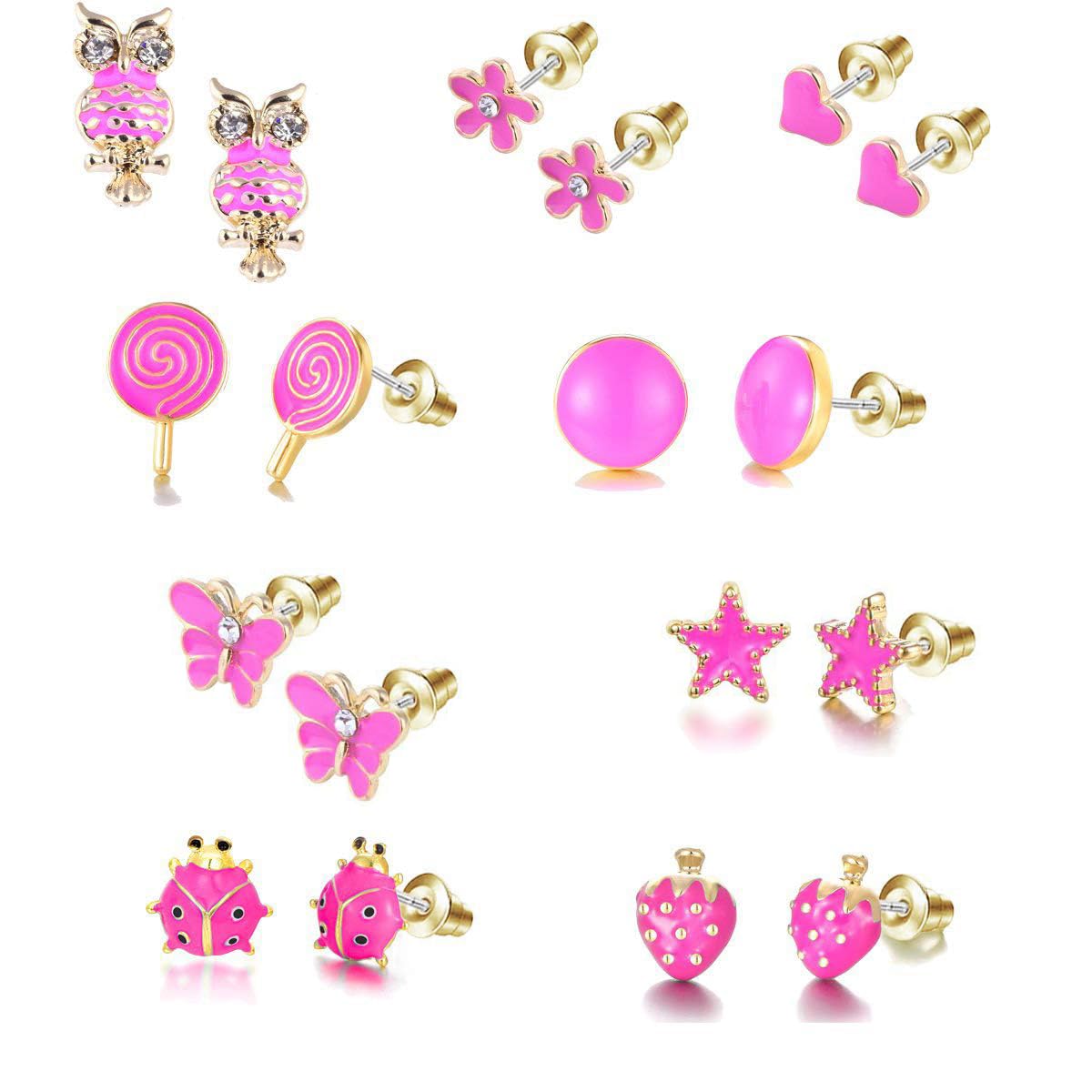 10 Pairs Hypoallergenic Sutd Earrings for Women and Teen Girls with Stainless Steel Post - Assorted Sytle and Vivid Color Earrings Set