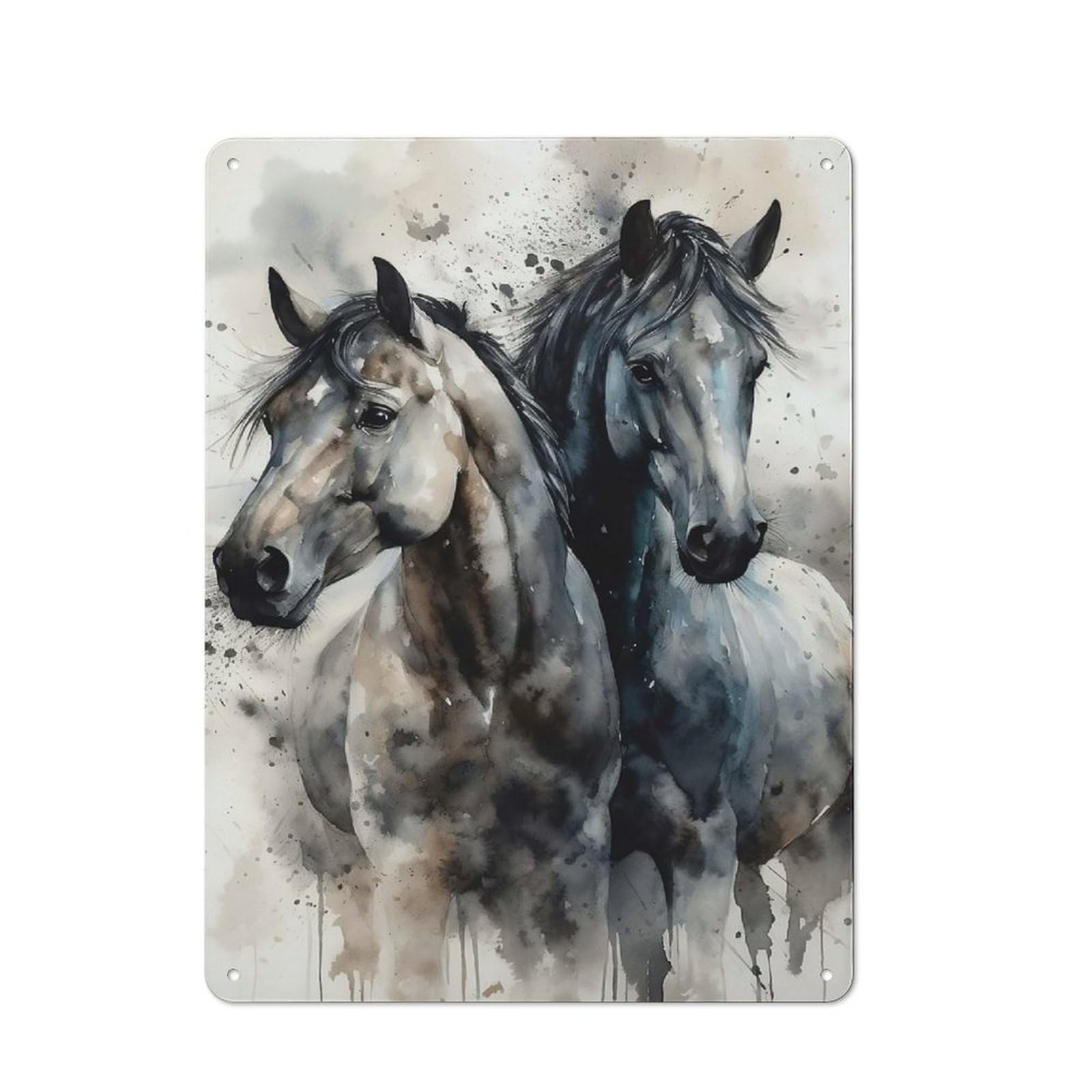 Junmoney Horses Watercolor Rustic Metal Sign 40X30cm For Garage Wall, For Everyday Room Decor With A Rustic Look